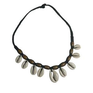 Handmade Cowrie Shell & Wood Bead Choker Necklace